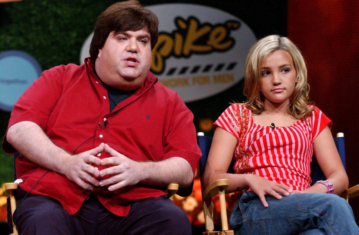 Dan Schneider and Jamie Lynn Spears at a panel. (Jeff Kravitz / FilmMagic / Getty Images)