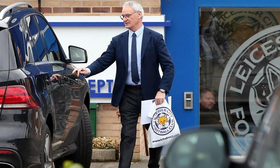 Claudio Ranieri leaves the club’s Belvoir Drive training ground on Saturday after saying his farewells.