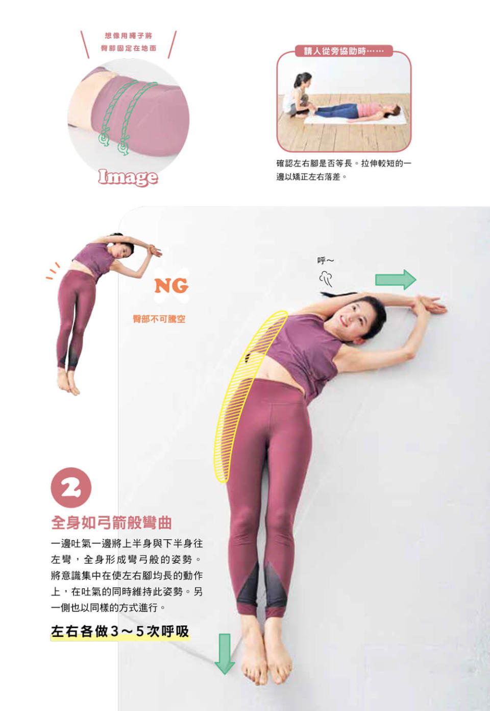 圖片來源：經《一分鐘隨時做！讓小腹平坦的臀肌伸展操》，台灣東販出版授權使用，未經許可不得任意轉載。