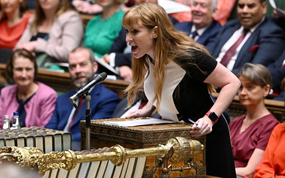 Labor Deputy Leader Angela Rayner attending Prime Minister's Questions (PMQs) in place of Sir Keir Starmer