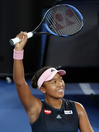 Tennis - Australian Open - First Round - Melbourne Park, Melbourne, Australia, January 15, 2019. Japan’s Naomi Osaka gestures after winning the match against Poland’s Magda Linette. REUTERS/Aly Song