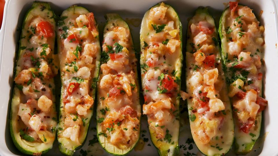 Garlicky Shrimp Zucchini Boats