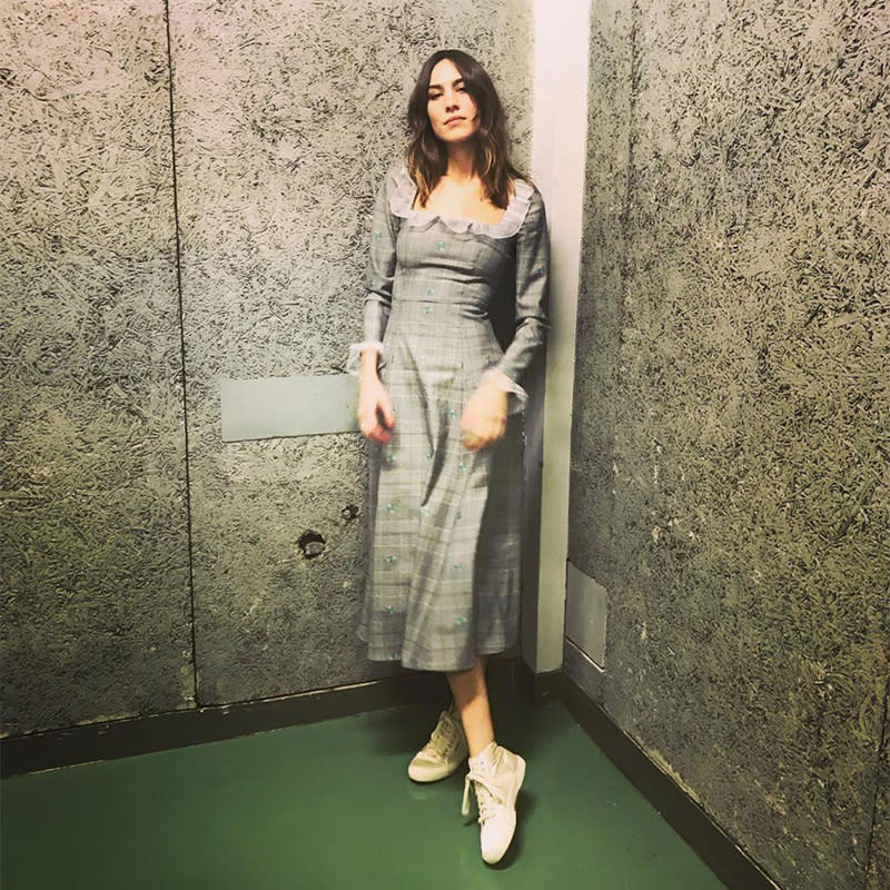 <p><span>Team an evening dress with French-inspired bedhead and high-top canvas sneakers.</span></p> <h4>@alexachung</h4>