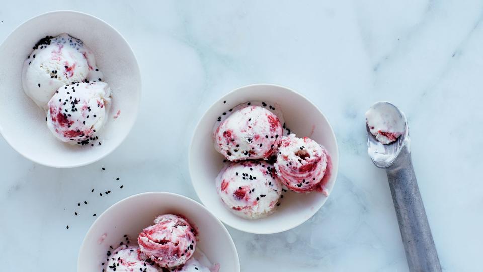 Sweet and Sour Strawberry Semifreddo with Black Sesame