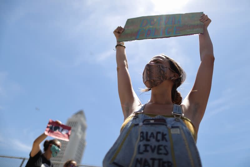 Protest against racial inequality in the aftermath of the death in Minneapolis police custody of George Floyd in Los Angeles