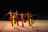 <p>Contemporary dance group Grupo Corpo perform a segment of their show Parabelo in the ‘Bringing Clay to Life’ segment during the Closing Ceremony on Day 16 of the Rio 2016 Olympic Games at Maracana Stadium on August 21, 2016 in Rio de Janeiro, Brazil. (Photo by Alexander Hassenstein/Getty Images) </p>