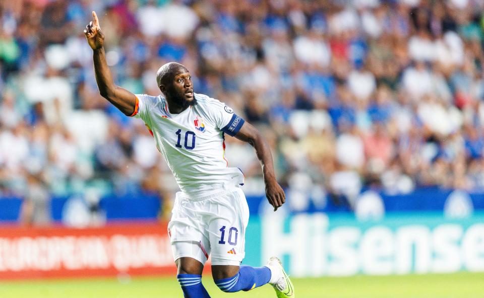 Belgium's forward Romelu Lukaku reacts during the UEFA Euro 2024 group F qualification football match between Estonia and Belgium in Tallinn on June 20, 2023. (Photo by Raul MEE / AFP) (Photo by RAUL MEE/AFP via Getty Images)