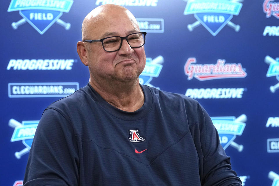 Cleveland Guardians manager Terry Francona discusses his decision to step away from baseball during a news conference Tuesday, Oct. 3, 2023, in Cleveland. (AP Photo/Sue Ogrocki)