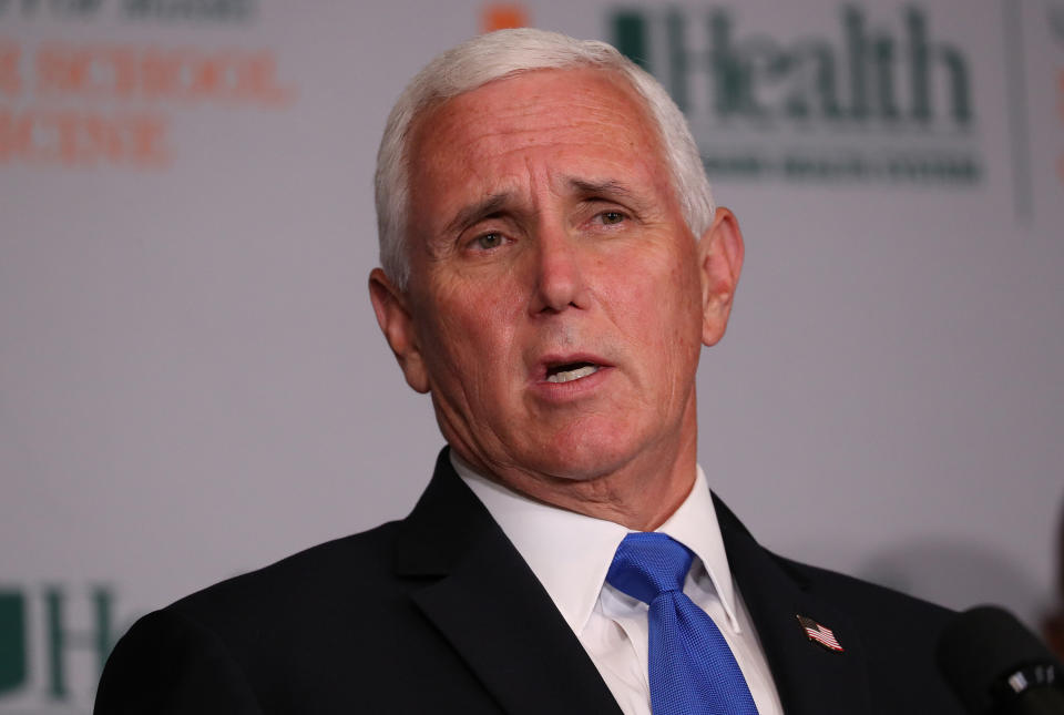 Vice President Mike Pence met with the group behind a viral video touting the use of hydroxychloroquine to "cure" COVID-19. (Photo: Joe Raedle via Getty Images)