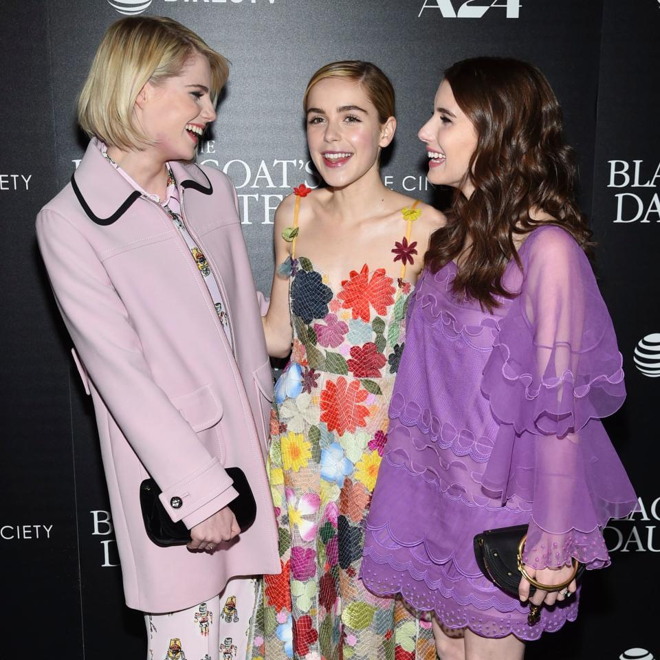 Actors Lucy Boynton, left, Kiernan Shipka and Emma Roberts attend a special screening of "The Blackcoat's Daughter", - Credit: Evan Agostini/Invison 