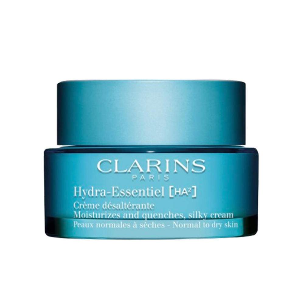 Clarins Hydra-Essentiel Silky Moisturizer with Double Hyaluronic Acid on white background