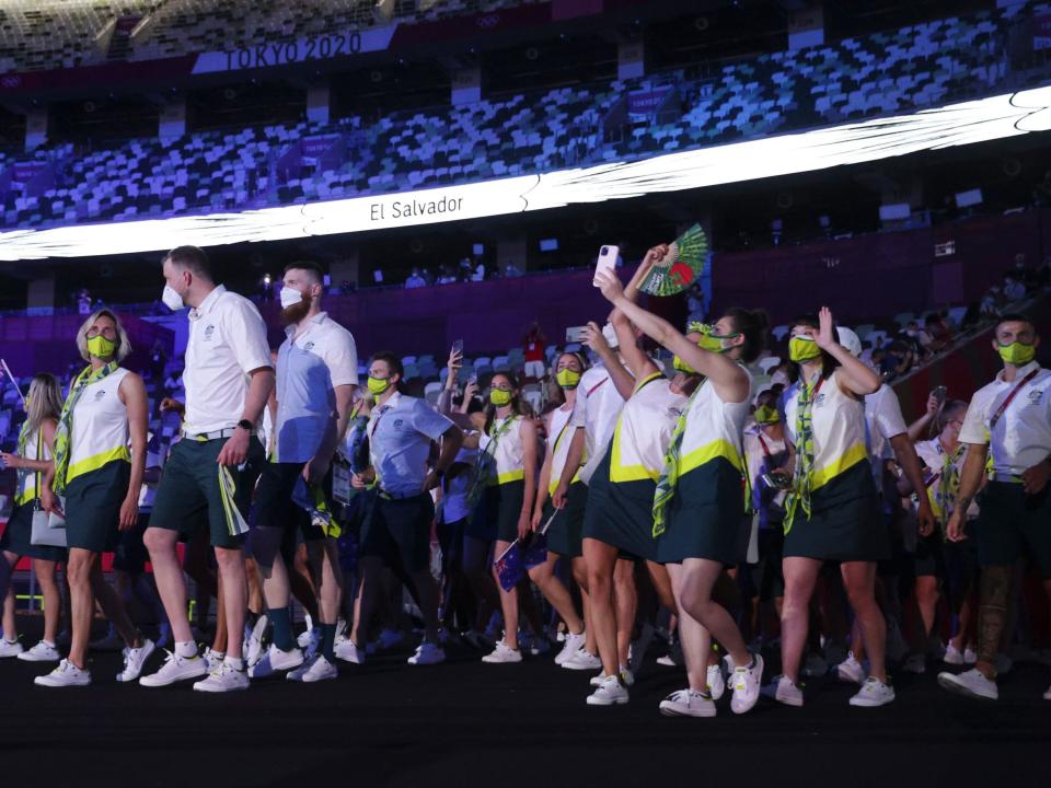 Athletes from Australia make their entrance at the Summer Olympics.