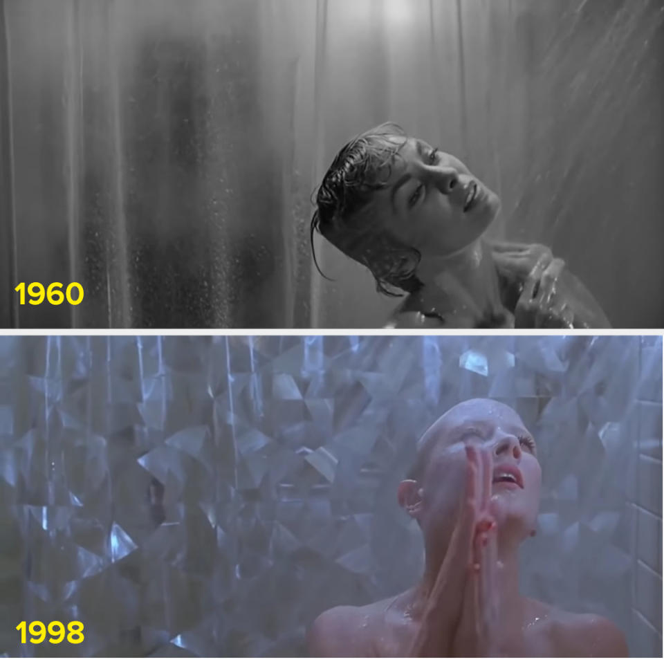 woman showering in each film