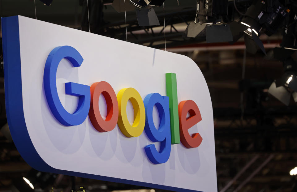 PARIS, FRANCE - JUNE 14: The Google logo is displayed during the Viva Technology conference at Parc des Expositions Porte de Versailles on June 14, 2023 in Paris, France. Viva Technology, the biggest tech show in Europe but also in a unique digital format, for 4 days of reconnection and relaunch thanks to innovation. The event brings together startups, CEOs, investors, tech leaders and all of the digital transformation players who are shaping the future of the Internet. The annual technology conference, also known as VivaTech, was founded in 2016 by Publicis Groupe and Groupe Les Echos and is dedicated to promoting innovation and startups. (Photo by Chesnot/Getty Images)