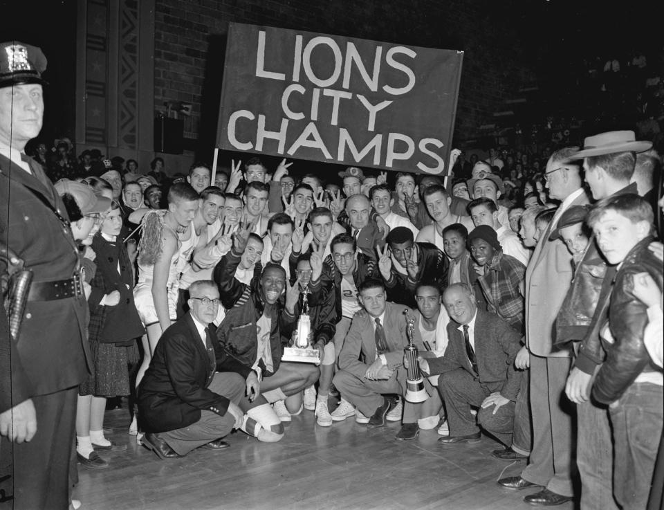 Lanphier High wins boys city basketball tournament, January 22, 1955. 