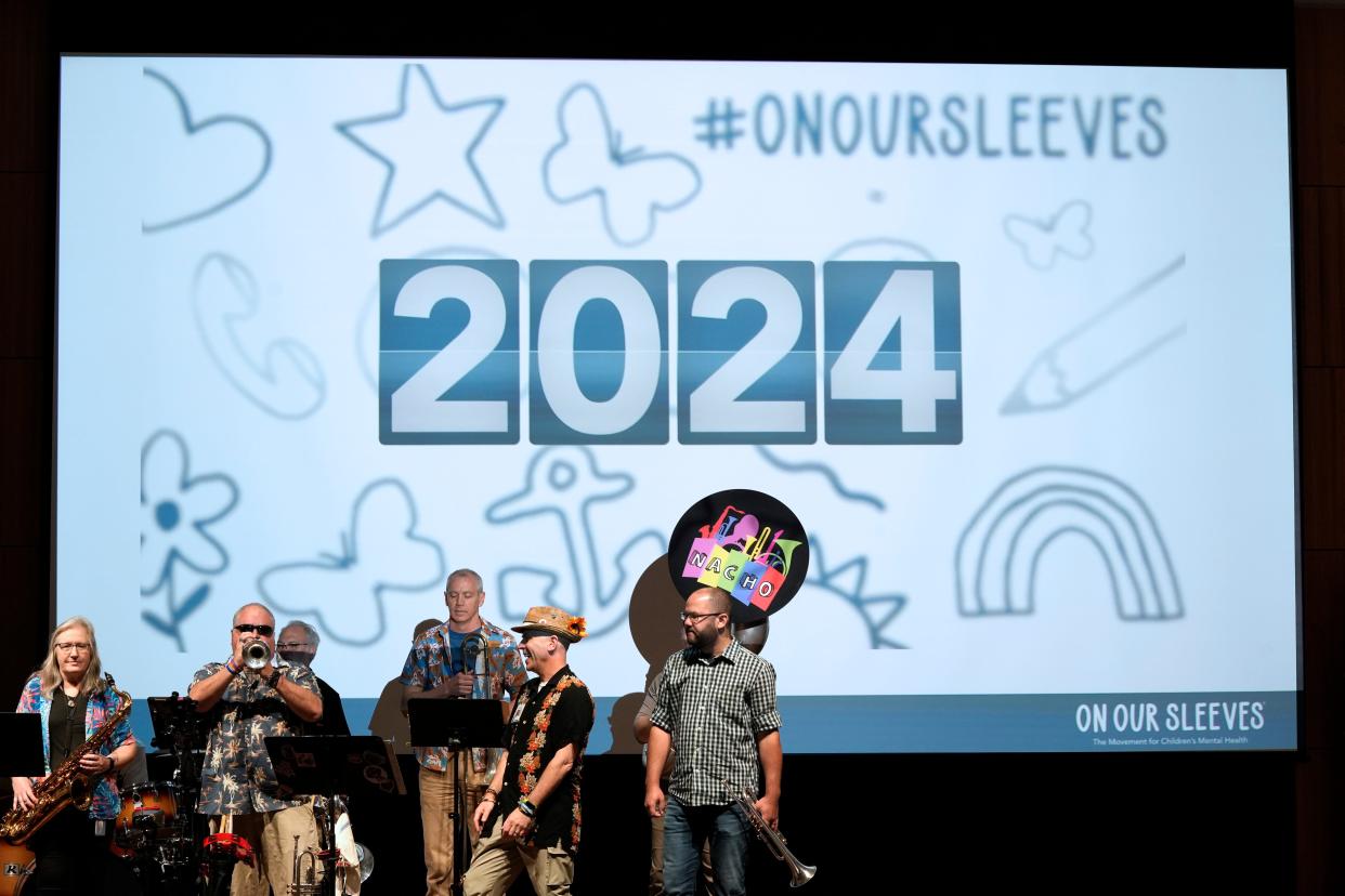 April 23, 2024; Columbus, Ohio, USA; 
Nationwide Children's Hospital announced Tuesday next steps in their On Our Sleeves children's mental health initiative, the Movement for Children's Mental Health. The Nacho Street Band, made up of NCH employees, played to kick off the program.