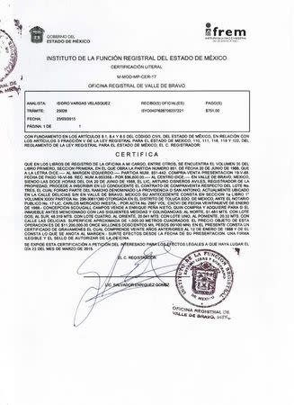 A Mexican public registry document dated March 23, 2015 and obtained by Reuters details how Mexico's President Enrique Pena Nieto purchased a property in Valle de Bravo in 1988 from a third party and paid 11.2 million pesos at the time. REUTERS/Mexican National Registry Handout via Reuters