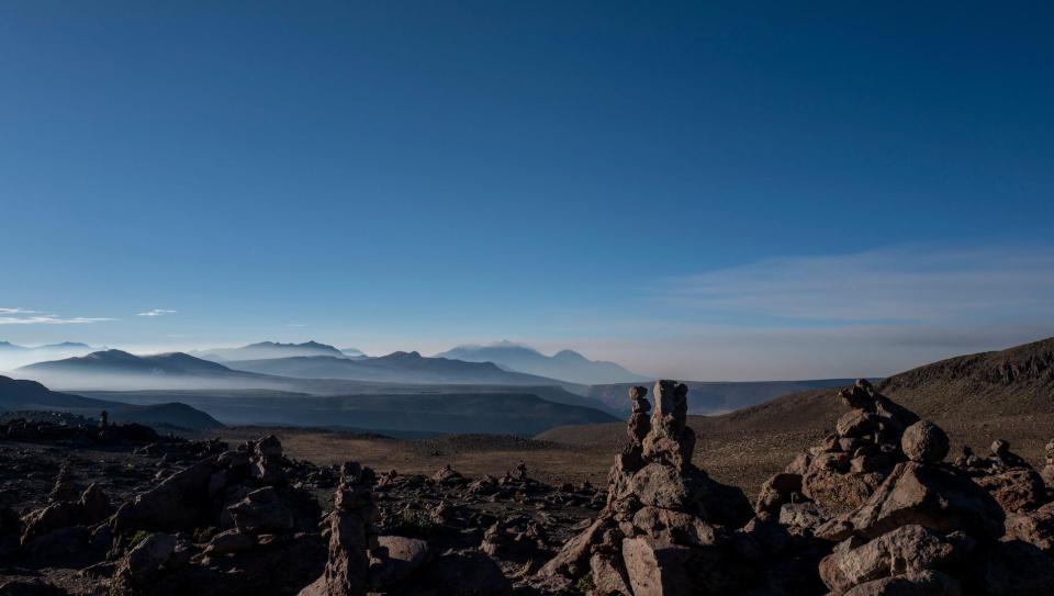 A distant view of Mount Huaynaputina on a sunny day