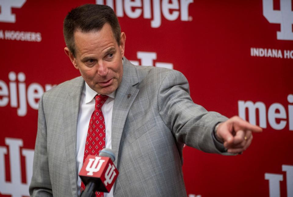 Indiana’s newly announced head coach of football Curt Cignetti speaks to the media on Friday, Dec. 1, 2023. Credit: Rich Janzaruk/Herald-Times-USA TODAY NETWORK