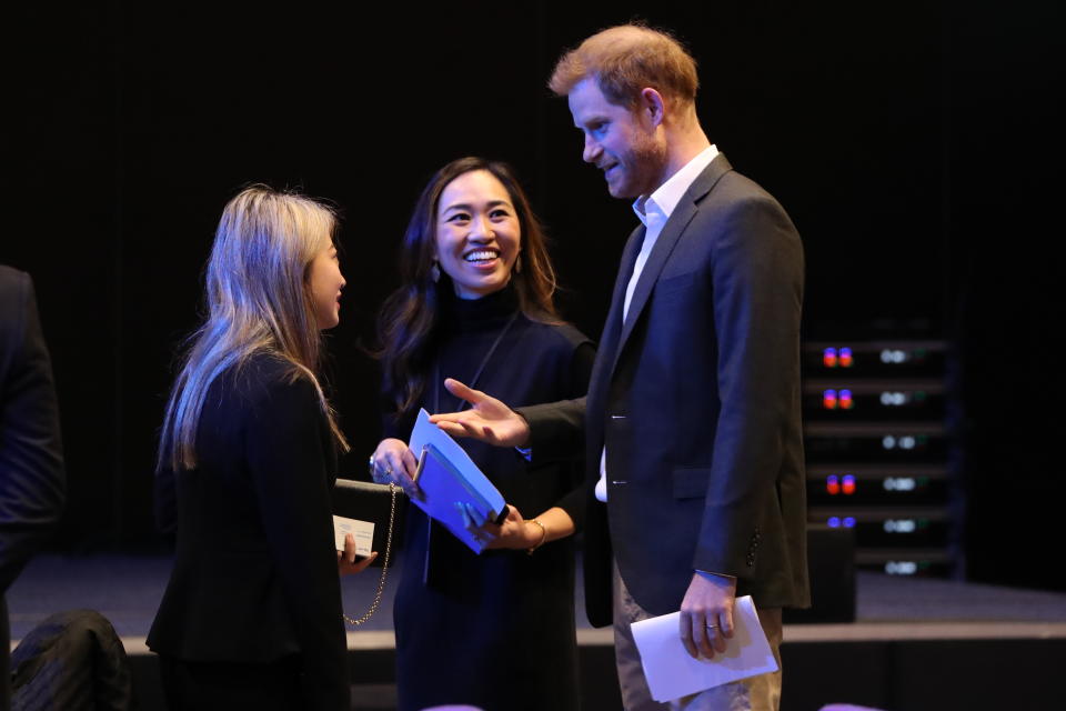 EDINBURGH, SCOTLAND - FEBRUARY 26: Prince Harry, Duke of Sussex greets guests as he attends a sustainable tourism summit at the Edinburgh International Conference Centre on February 26, 2020 in Edinburgh, Scotland. (Photo by Andrew Milligan-WPA Pool/Getty Images)