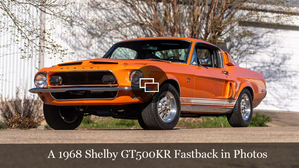 A 1968 Shelby GT500KR Fastback in Special Light Orange.