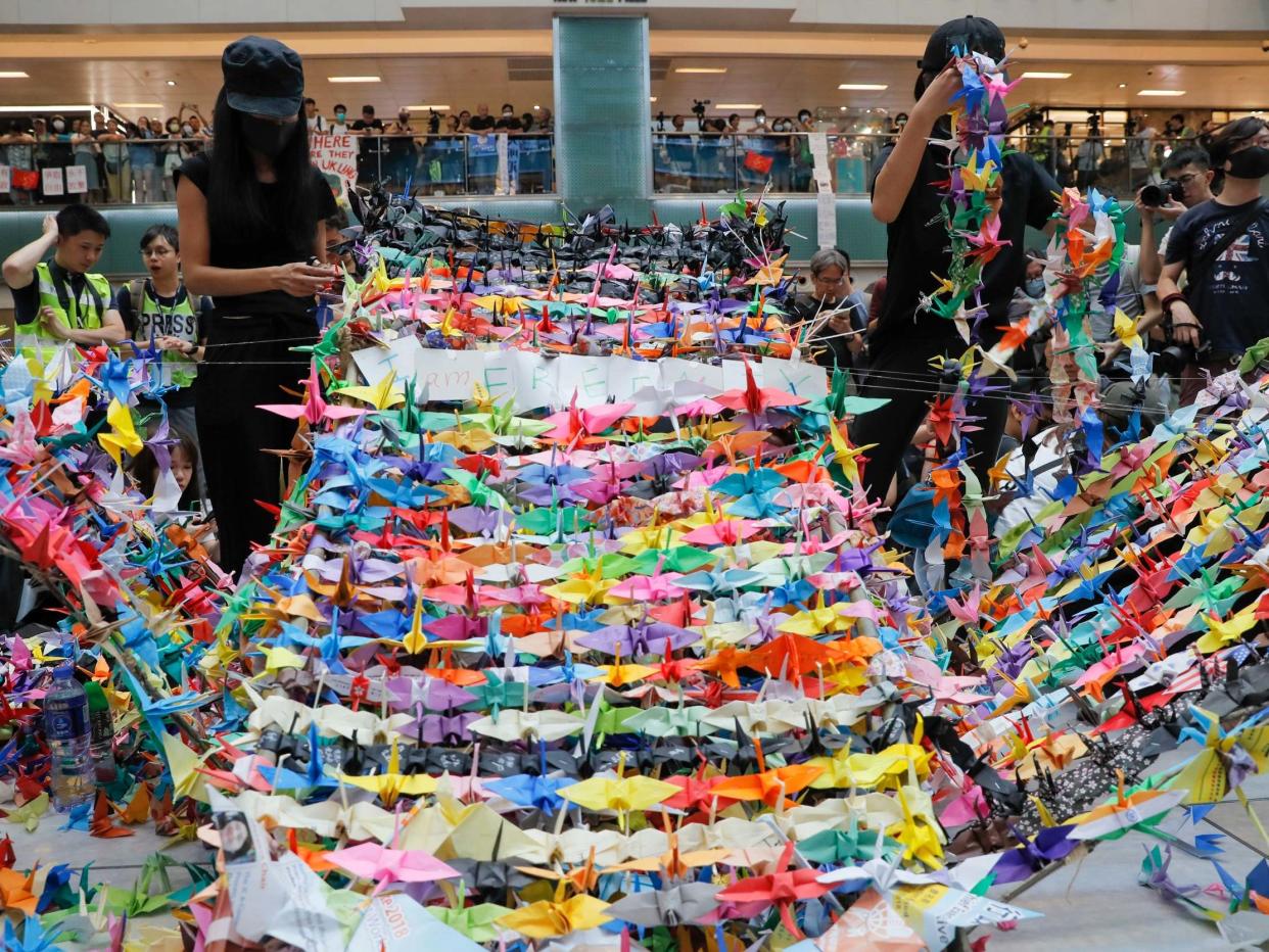 Paper origami cranes are the latest mark of defiance from pro-democracy groups in Hong Kong: AP