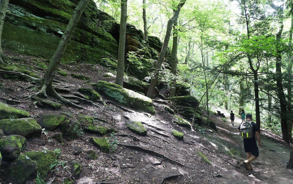 Hikers make their way along the Ledges Trail in Cuyahoga Valley National Park.