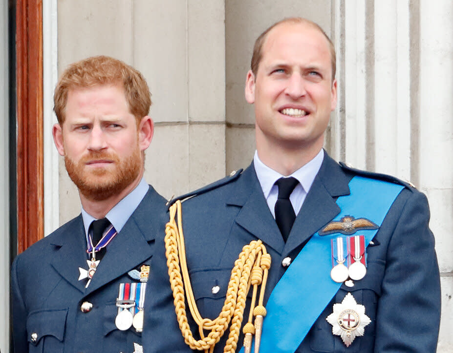 The Duke of Sussex and Duke of Cambridge mark the centenary of the Royal Air Force from the balcony of Buckingham Palace on July 10, 2018. (Photo: Max Mumby/Indigo via Getty Images)