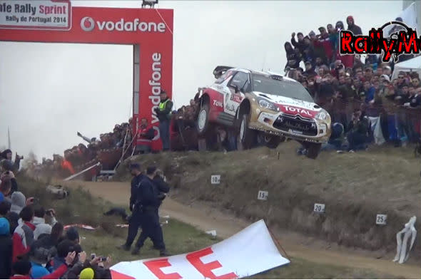 Kris Meeke makes huge jump on rally stage