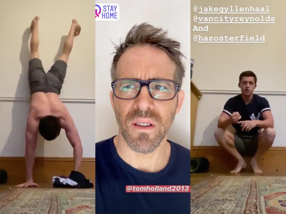 tom holland handstand challenge ryan reynolds