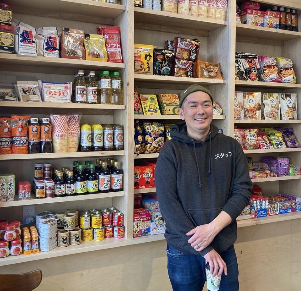 Hideki Harada inside Daruma, his new Japanese grocery story and take-out spot, Downtown.