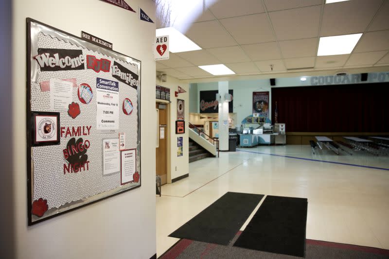 An empty Ferrucci Junior High School in Puyallup, Washington is pictured after two schools were closed for cleaning due to flu-like symptoms of a relative in Puyallup