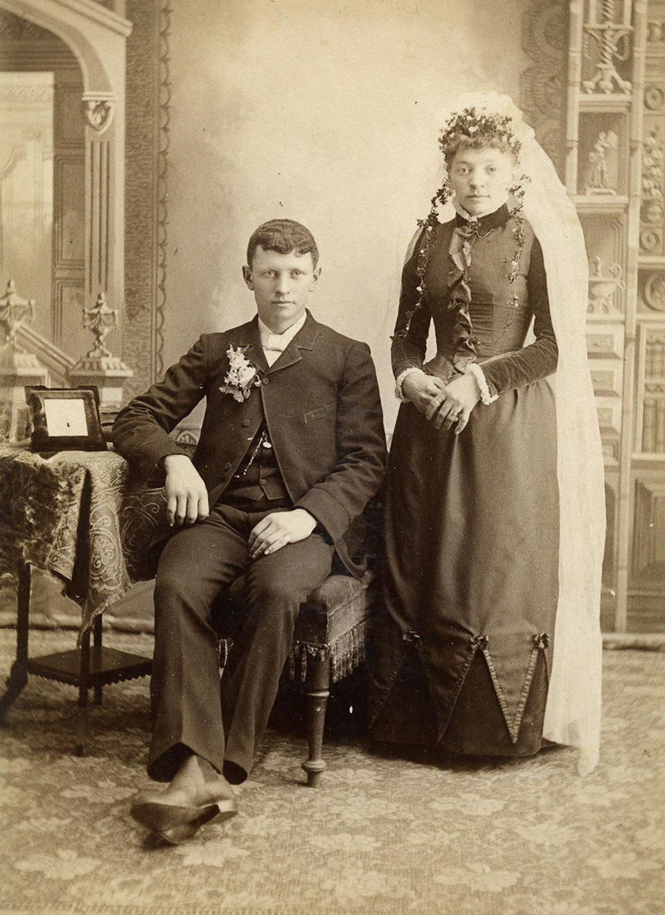 <p>An interesting note about the photographs that Frank was able to discover is that many came from Wisconsin, where perhaps the trend of wedding photography, albeit different from today in style, first caught on in America.(Pictured: Vintage wedding portraits from “I Do, I Do” exhibit) </p>