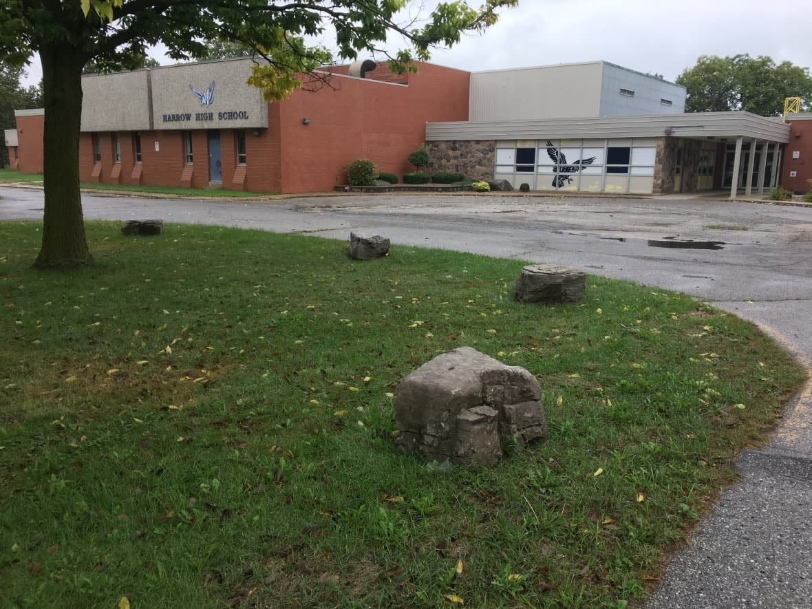 the former Harrow District High School in shown in this file photo from September, 2018. The school has been closed for more than six years. In 2021, it was purchased by the Town of Essex.  (Jason Viau/CBC - image credit)