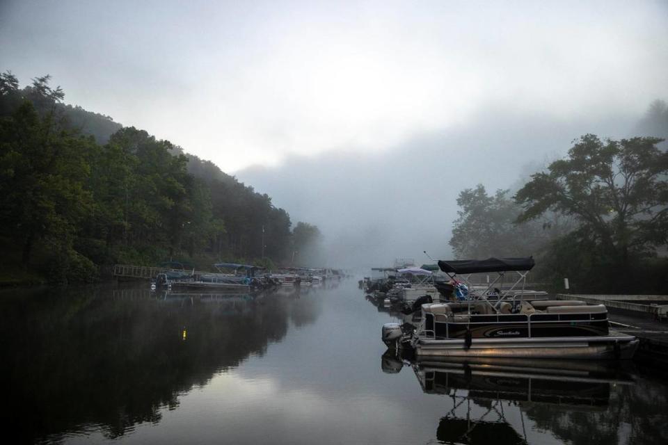 Boats are docked at the marina at Jenny Wiley State Resort Park in Prestonsburg, Ky., on Monday, June 28, 2021.