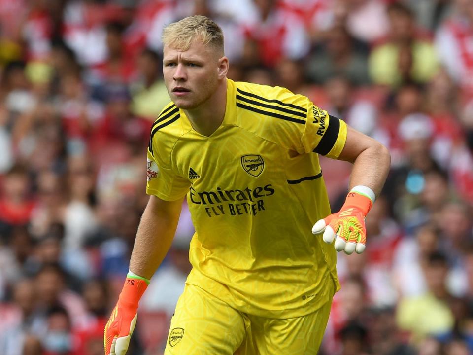 El portero del Arsenal, Aaron Ramsdale (Arsenal FC via Getty Images)