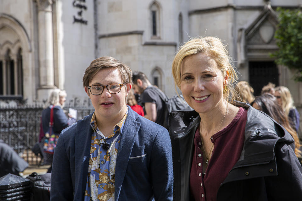 Actor Sally Phillips and her son, who has Down's syndrome, attended the High Court appeal. (Supplied)