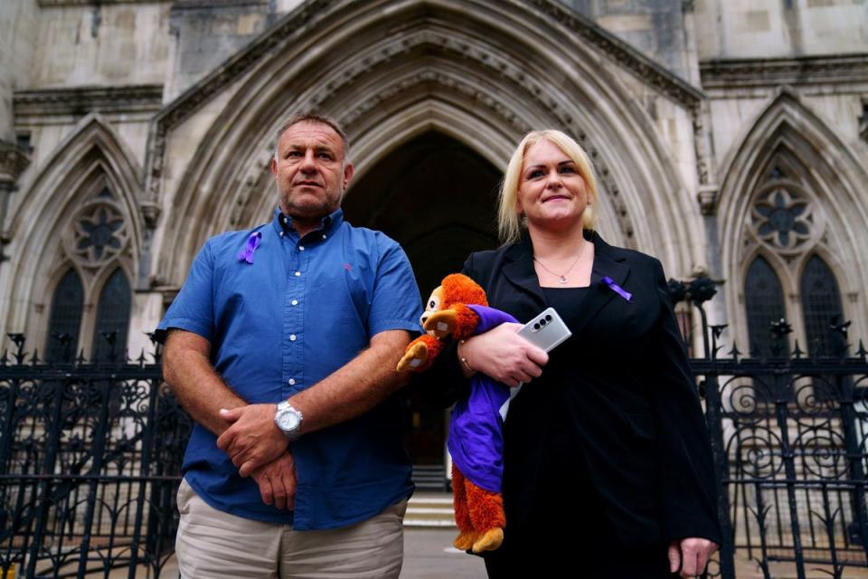 Archie Battersbee’s parents, Paul Battersbee and Hollie Dance, leave the Royal Courts Of Justice in London (Victoria Jones/PA) (PA Wire)