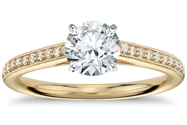 Heirloom Petite Cathedral Pavé Diamond Engagement Ring in 18k Yellow Gold