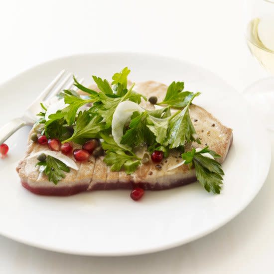 Tuna Scallopine with Parsley and Pomegranate Seeds