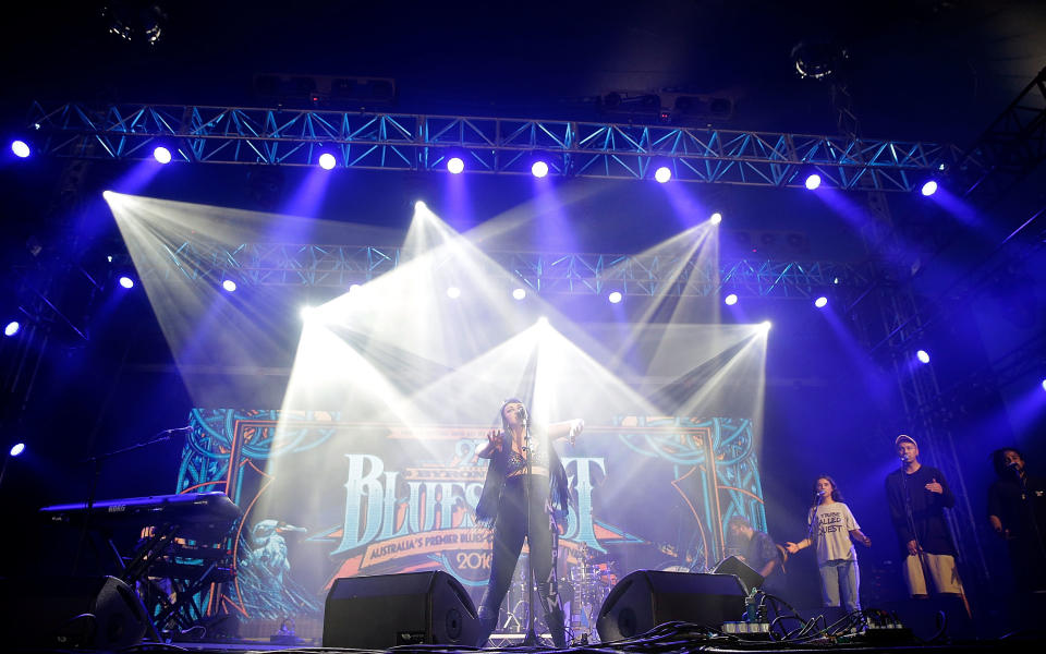 BYRON BAY, AUSTRALIA - MARCH 24:  Nai Palm From Hiatus Kaiyote performs live for fans at the 2016 Byron Bay Bluesfest on March 24, 2016 in Byron Bay, Australia.  (Photo by Mark Metcalfe/Getty Images)