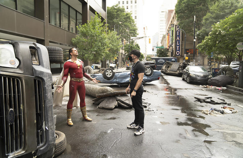 (L-R) Zachary Levi and Director DAVID SANDBERG on the set of New Line Cinema’s action adventure “SHAZAM! FURY OF THE GODS,”