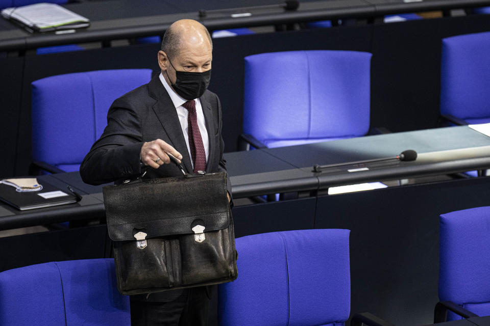 German finance minister Olaf Scholz during a debate about the government's pandemic policies on Thursday in Berlin, Germany. Photo: Florian Gaertner/Photothek via Getty Images