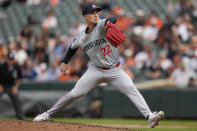 Minnesota Twins relief pitcher Griffin Jax throws to the Baltimore Orioles during the ninth inning of a baseball game, Wednesday, April 17, 2024, in Baltimore. The Orioles won 4-2. (AP Photo/Jess Rapfogel)