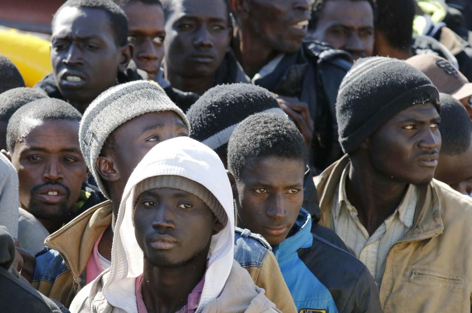 Migrants arrive at the Sicilian harbour of Pozzallo