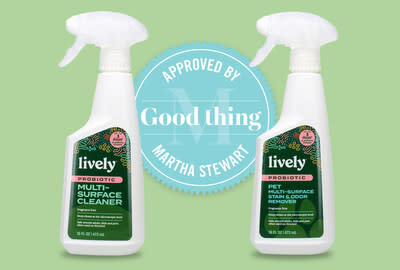 Lively Probiotic Multi-Surface Cleaner and Pet Multi-Surface Stain & Odor Remover Earn Martha Stewart "Good Things" Seal.