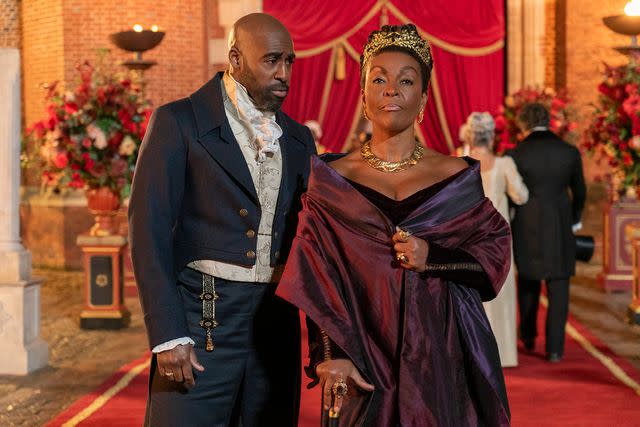 <p>Liam Daniel/Netflix </p> Daniel Francis as Lord Anderson and Adjoa Andoh as Lady Agatha Danbury in Season 3 of 'Bridgerton'.