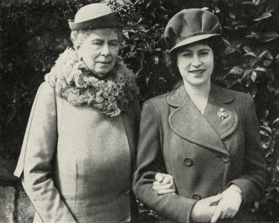 Queen Mary with Princess Elizabeth, April 1944, (1951). 'Queen Mary with Princess Elizabeth at the party held to celebrate the eighteenth birthday of the Princess'. Queen Mary of Teck (1867-1953) with her granddaughter the Princess Elizabeth (born 1926, future Queen Elizabeth II). From 