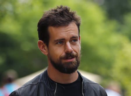 Jack Dorsey, interim CEO of Twitter and CEO of Square, goes for a walk on the first day of the annual Allen and Co. media conference in Sun Valley, Idaho, in this file photo taken July 8, 2015. REUTERS/Mike Blake/Files