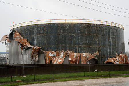 A damaged oil tank near Seadrift. REUTERS/Rick Wilking
